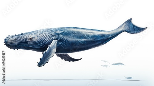  a drawing of a humpback whale swimming in the water with other fish around it's neck and head. generative ai