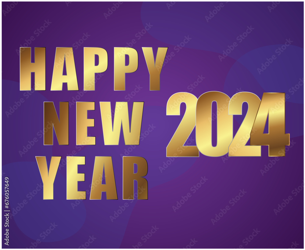 Happy New Year 2024 Holiday Design Gold Abstract Vector Logo Symbol Illustration With Purple Background Happy New Year 2024 Holiday Design Gold Abstract Vector Logo Symbol Illustration With Purple Background