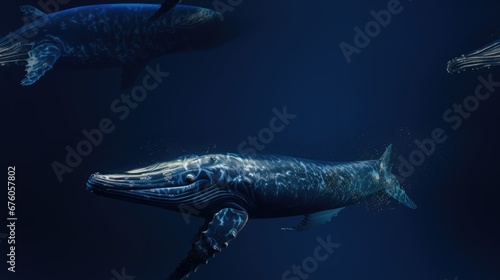  a humpback whale and a humpback humpback whale swim side by side in the ocean.  generative ai © Anna