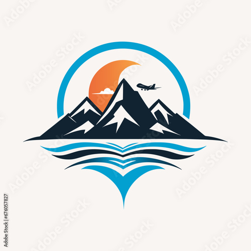 Logo for tourism with mountains and sea, vector