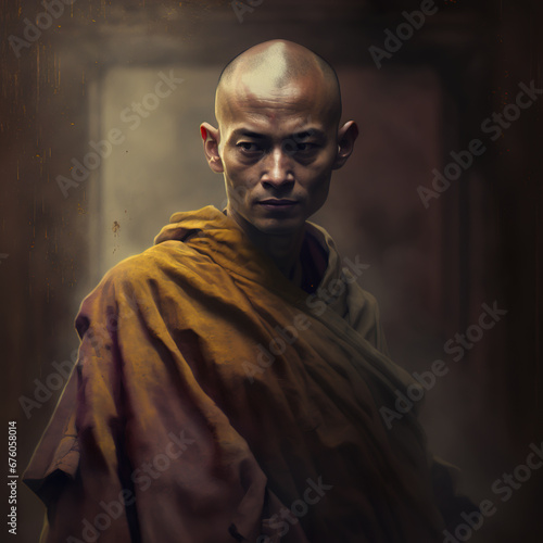 Fotobehang The Path of Inner Peace: A Monk's Journey Toward Enlightenment
