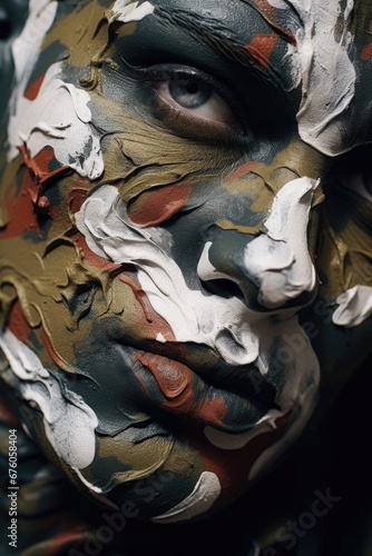 A close-up view of a person with a painted face. This image can be used for various purposes and events where face painting is involved.
