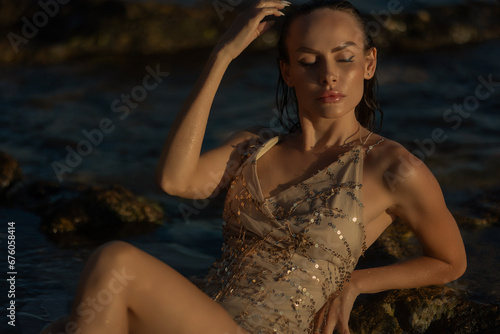 Pretty girl in diamond dress