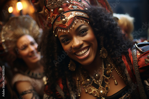 portrait of a woman of colour in carnival costume enjoying the festival