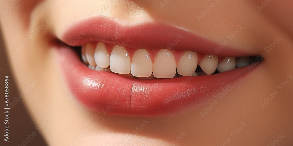 Closeup of smile with white healthy teeth Closeup of smile with white healthy teeth