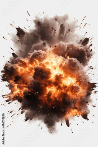 A powerful explosion releases billowing clouds of black and orange smoke. Perfect for illustrating chaos, danger, or destruction. Ideal for use in advertising, presentations, or editorial content.