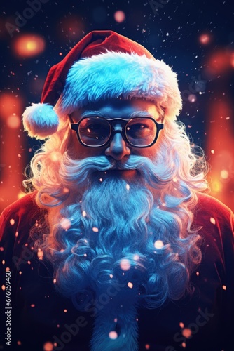 A man with a beard and glasses wearing a Santa hat. This image can be used for various holiday-themed designs and promotions