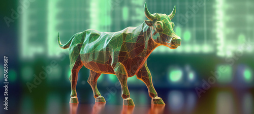 Bull and technical financial market graph on technology abstract background concept for Increase in stock prices, positive bull market, low-interest rates, low interest rates, increase in consumption