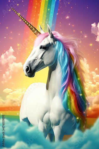 White unicorn in Rainbow flag colors. Symbol of lgbt gay community and homosexuality. Generative Ai