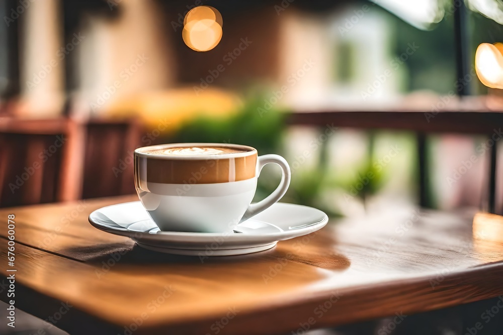 a coffee cup on an italian village terrace table , capuccino 