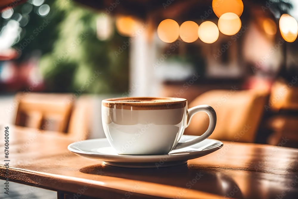 a coffee cup on an italian village terrace table , capuccino 