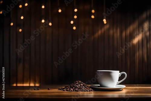coffee mug inside a dark wooden interior