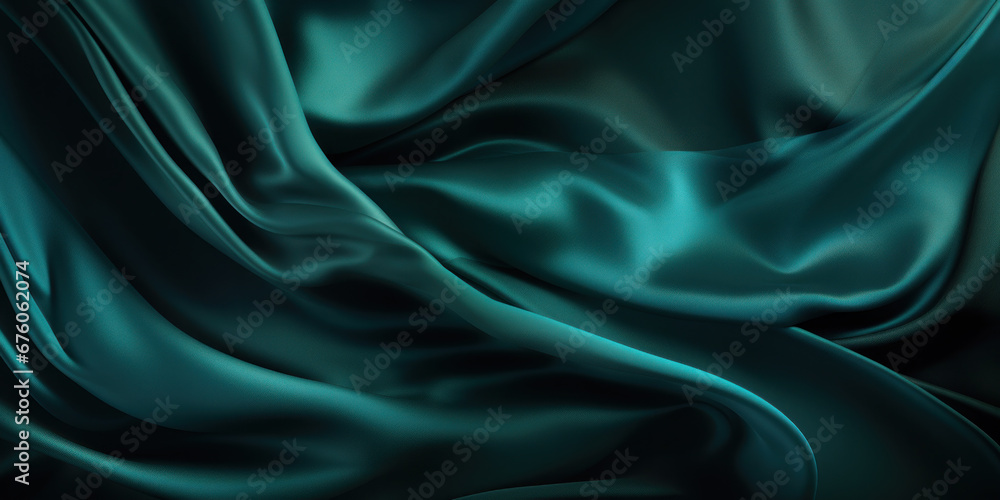Obraz premium Abstract Dark Green Satin texture of a Black background for design and presentation