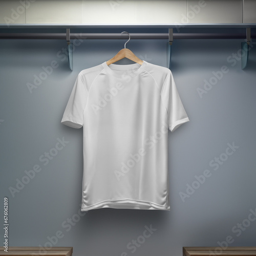 a image of a shirt with round neck on hanger