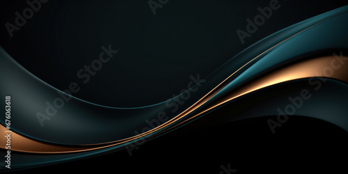Abstract Dark Green and Orange soft waves of a Black background for design and presentation