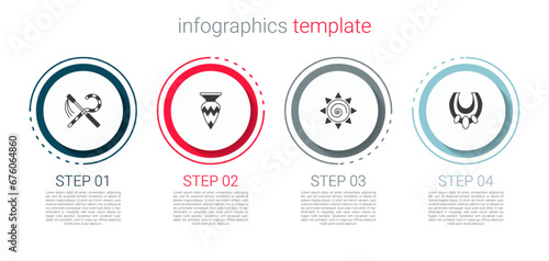 Set Crook and flail, Egyptian vase, Sun and necklace. Business infographic template. Vector
