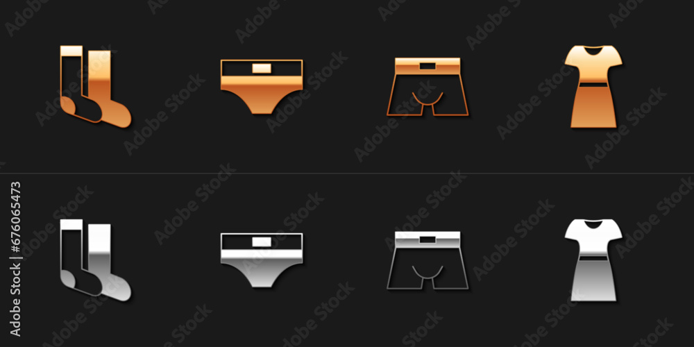 Set Socks, Men underpants, and Woman dress icon. Vector Set Socks, Men underpants, and Woman dress icon. Vector