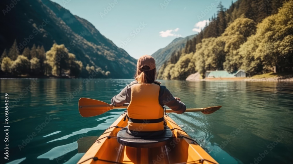A person enjoying an ecofriendly activity such as kayaking or hiking with a focus on the importance of preserving natural habitats