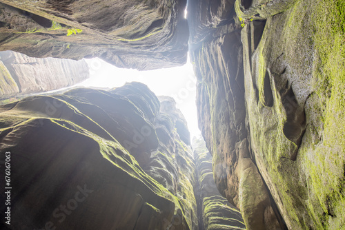 Remains of rock city in Teplice Rocks, part of Adrspach-Teplice landscape park in Broumov highlands region of Bohemia, Czech Republic
Tourist pathway between rock towers and walls. Europe. photo