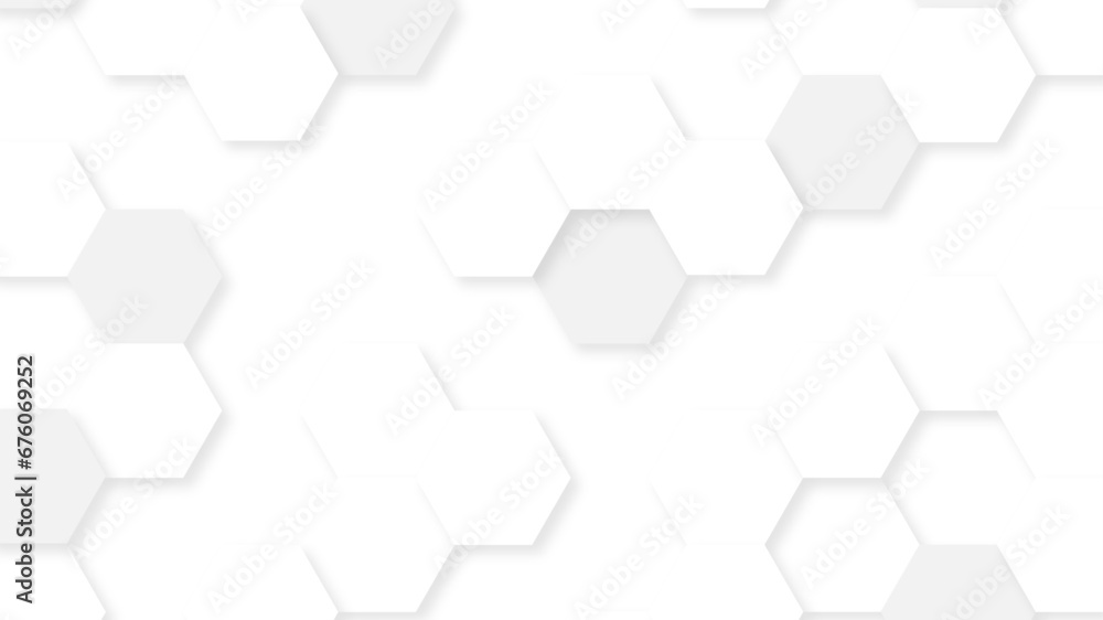 Abstract background with multiple shades of gray hexagon pattern vector design template. White hexagons geometric background, abstract white grey shapes stacks. - obrazy, fototapety, plakaty 