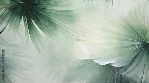  a painting of a bunch of green leaves on a white background with a blurry image of the leaves of a plant.  generative ai photo
