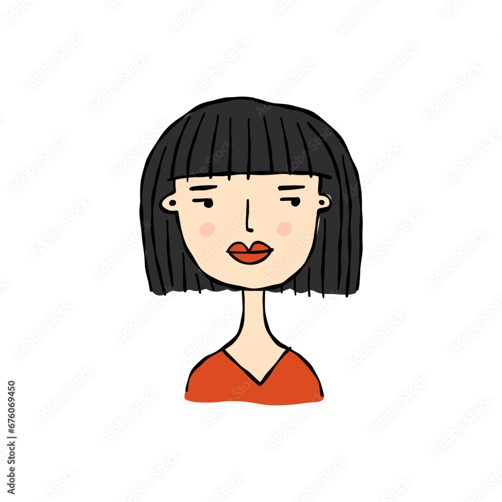 Woman avatar. Beautiful young woman portrait with hair style isolated on white background Woman avatar. Beautiful young woman portrait with hair style isolated on white background