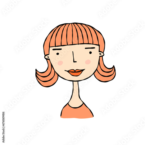 Woman avatar. Beautiful young woman portrait with hair style isolated on whit...