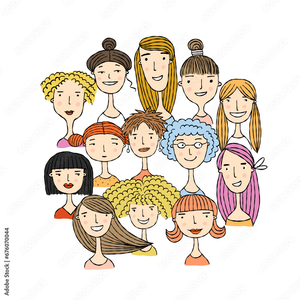 Female community. Pretty women together. Art for your design Female community. Pretty women together. Art for your design