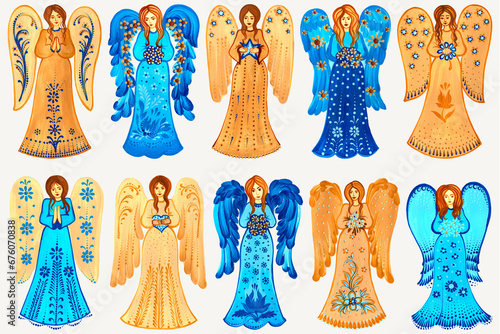 Set of hand drawn Christmas angels.