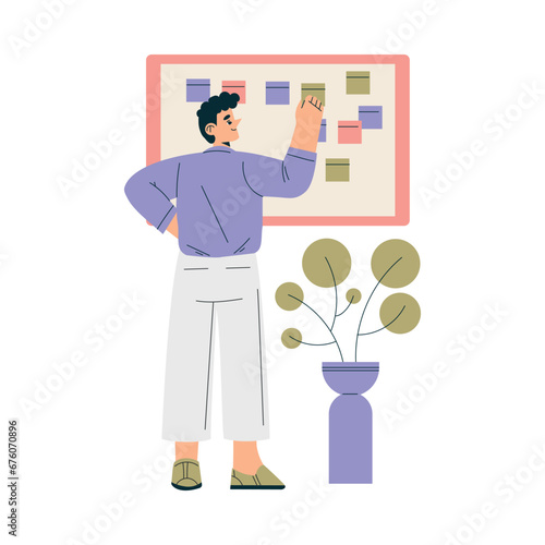 Business Concept with Man Character at Task Board Vector Illustration