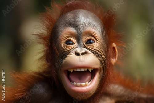 Close up shot of chimpanzee in tropical green rainforest © Artofinnovation