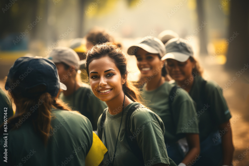 Obraz premium A team of volunteers works together, supporting each other and making a positive impact in their community.