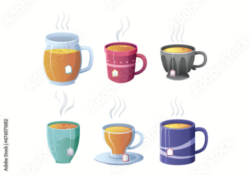 Cups of tea and coffee set vector illustration