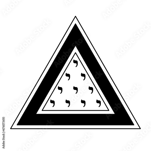 Tetractys symbol in a triangle. Letter Yod from Hebrew alphabet with the numeric value 10, ten times arranged in four rows to a triangular figure. Mystical symbol in secret worship of Pythagoreanism.