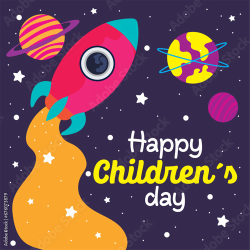 Happy children day template with universe theme Vector © laudiseno