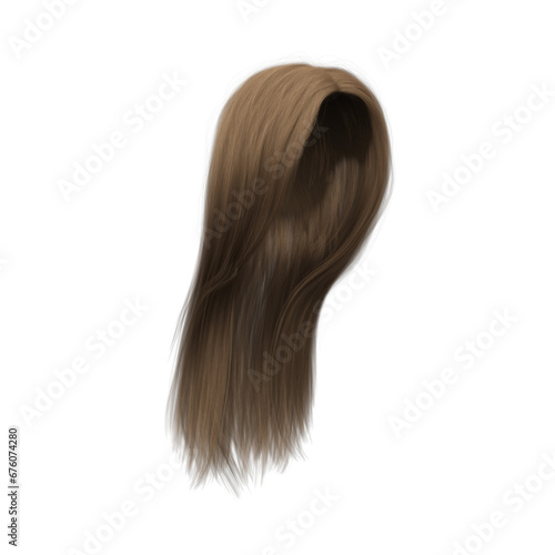3d rendering straight medium brown long hair isolated photo