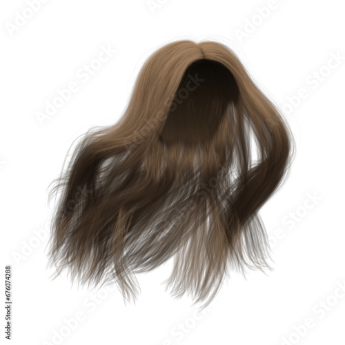 3d rendering straight medium brown long hair isolated