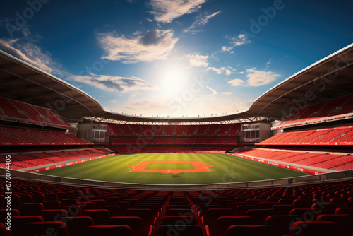 A red cricket stadium. © visoot
