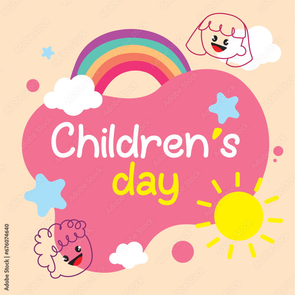 Happy children day background with kid sketches Vector Happy children day background with kid sketches Vector
