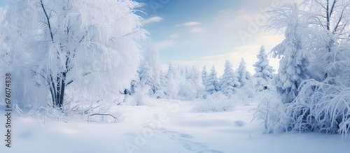 During the Christmas season the snow covered white forest creates a breathtaking winter landscape where the beautifully decorated tree blends harmoniously with nature making it the perfect b