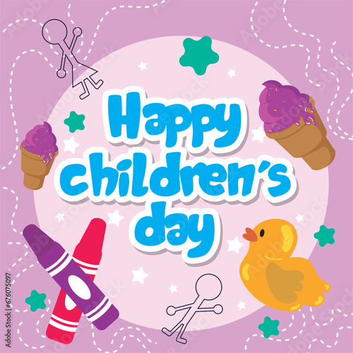 Happy children day background with toys Vector