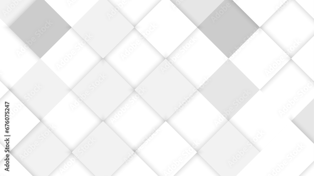 Abstract white and gray random geometric checkered square-shaped background.