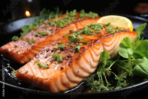 Lightly seasoned pan seared salmon.