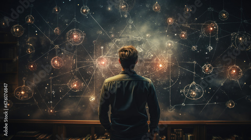 scientist trying to decipher the soliton to math problems