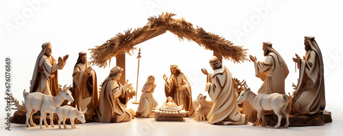 Stampa su tela Image figures for the Christmas Nativity Portal isolated on a white background