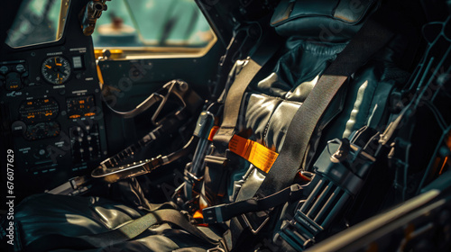 Close Up of a Fighter Jet Ejector Seat and Parachute Harness photo