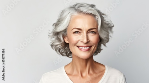 beautiful 50s mid aged mature woman isolated on white background skin care beauty skincare cosmetics concept