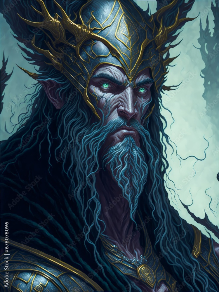 Freyr a Norse God the Ruler of Alfheim and Lord of the Elves. Abstract Scandinavian God Freyr. A Mystical Norse God of the Elves. God of Scandinavian Mythology.