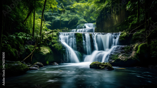 Enchanting Waterfall Cascading Through Lush Greenery, Captured with a Slow Shutter Speed to Emphasize the Flow, Enriched with Deep and Vivid Tones for an Alluring Aesthetic © Aaron Wheeler