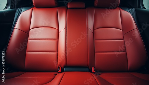 Frontal view of a stunning modern luxury car with captivating red leather back passenger seats © Ilja